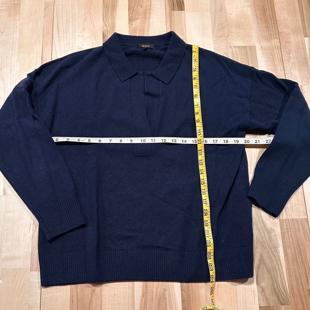 Quince Women’s 100% Cashmere Deep Blue Polo Sweater